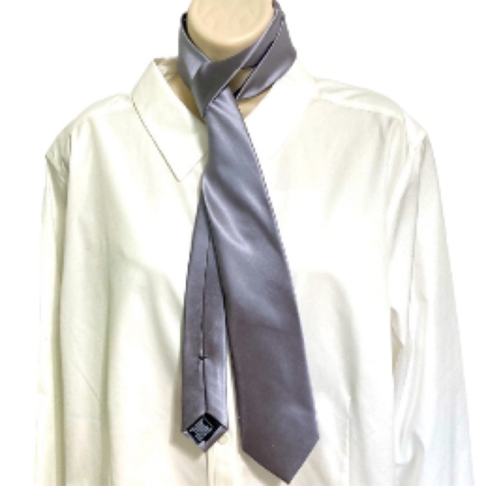 Perry Ellis Portfolio Sateen Slim Tie Shiny Gray Silver Color 3" Wide